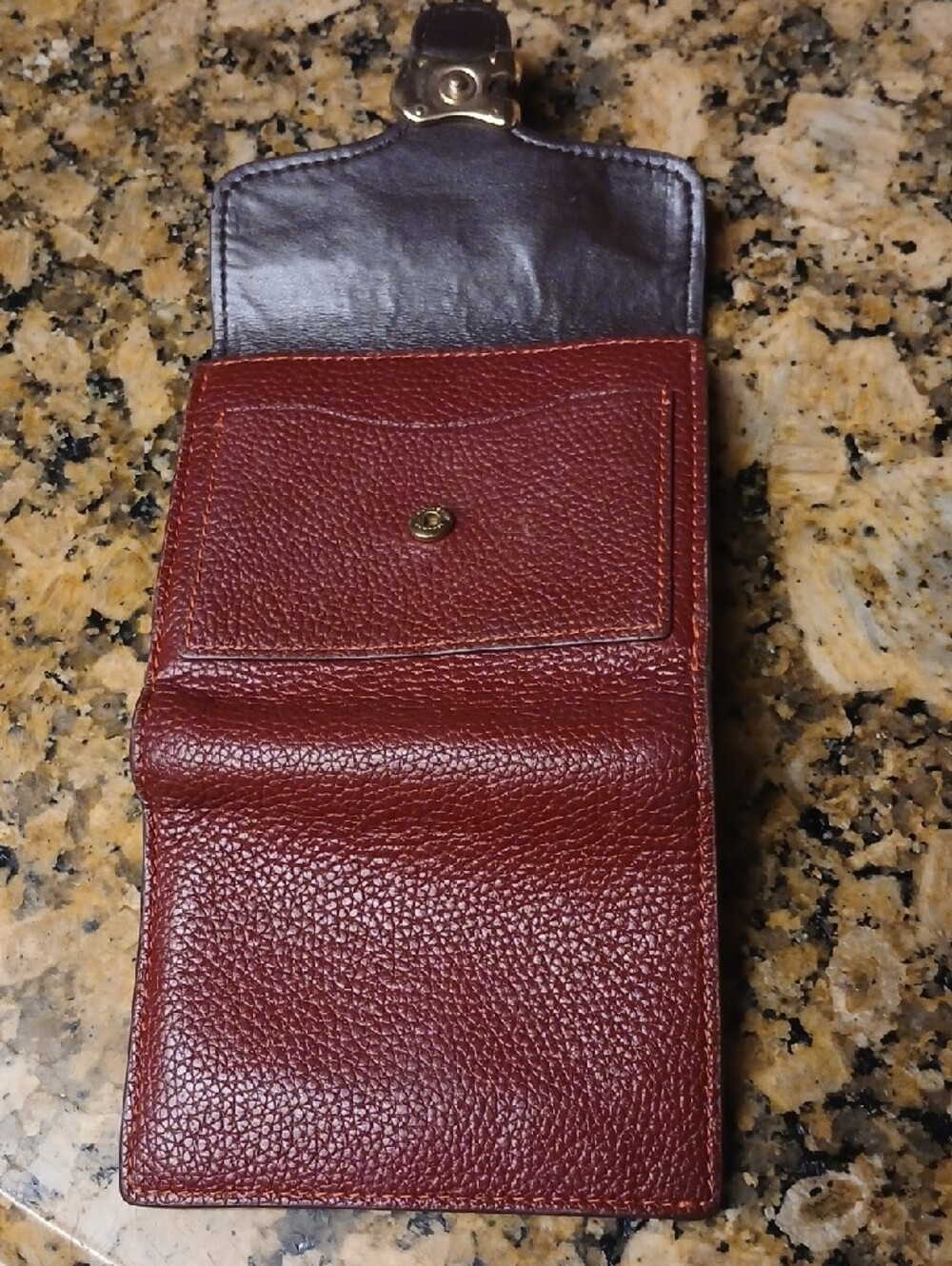 COACH Pebbled Fold-Over Wallet in Wine Red with Gold Hardware - Picture 4 of 5
